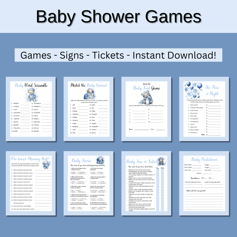 SG - Baby Shower Games Bundle - Blue Bears