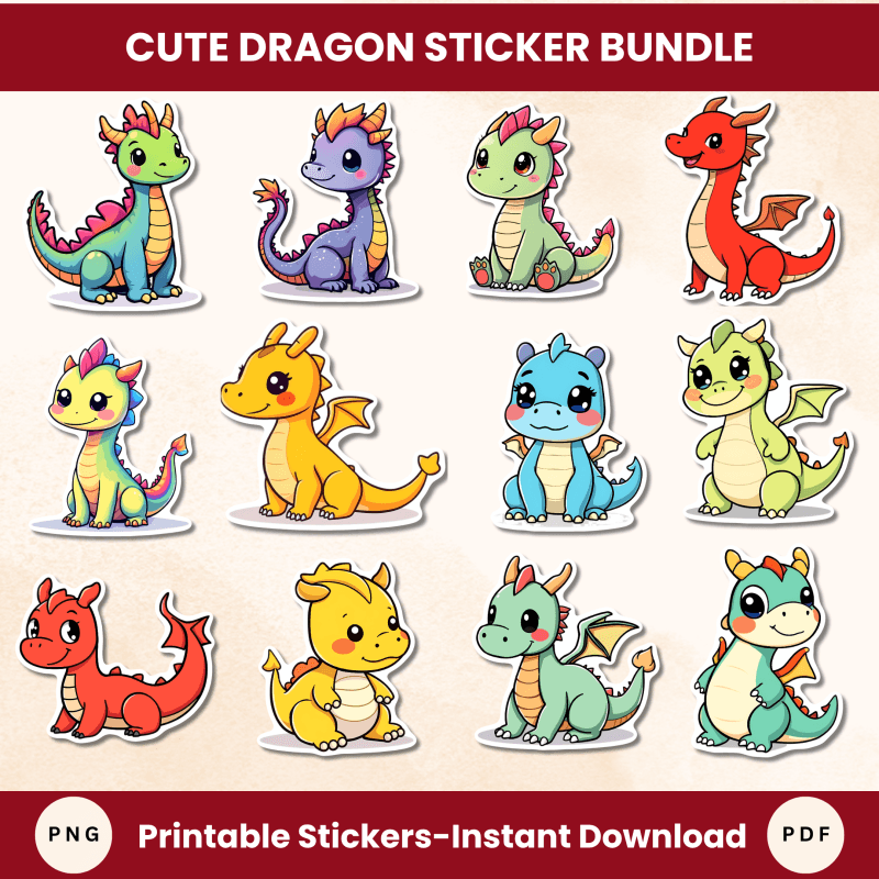 Printable Stickers - Cute Dragons- Dragon Love Inspired