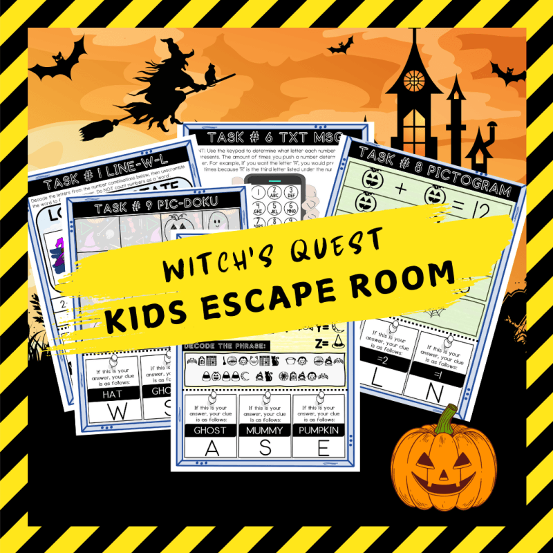 ER - Halloween Escape Room for Kids - Witch's Quest Printable Activity for Halloween Night Party Fun